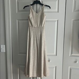 Girls' Shimmery Champagne Formal Dress with Beaded Waist